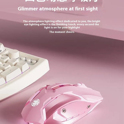 Frontline trådbunden gamingmus i rosa, tyst mekanisk esportmus, trådlös Bluetooth-datormus för kontor, elegant och söt för tjejer