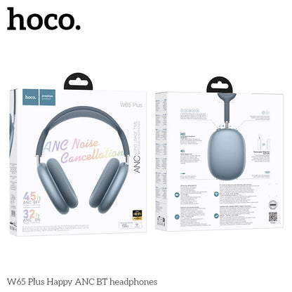 Casque Bluetooth HOCO W65 Plus ANC à réduction de bruit, circum-auriculaire, sans fil, grand écouteur, son Hi-Fi, casque sport avec bouton