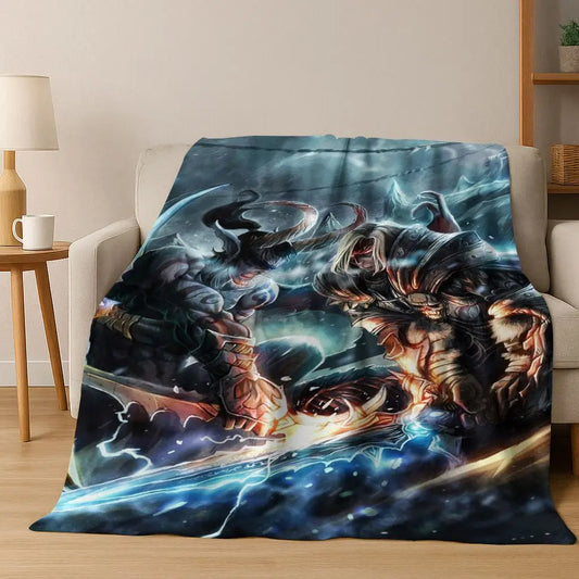 WOW World of Warcraft Arthas Demon Illidan Sylvanas flanellen deken, comfortabele zachte plaid voor thuis, slaapkamer, bed, bankovertrek of cadeau