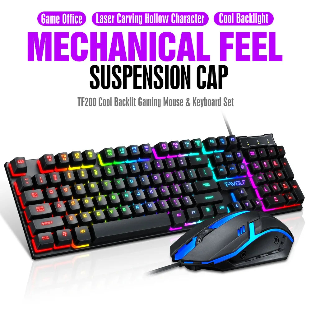 Spanish Keyboard with Ñ Russian Keyboard ISO 100% Layout 104 Keys Spanish Russian Gaming Keyboard Mouse Kit Backlight Wired T20