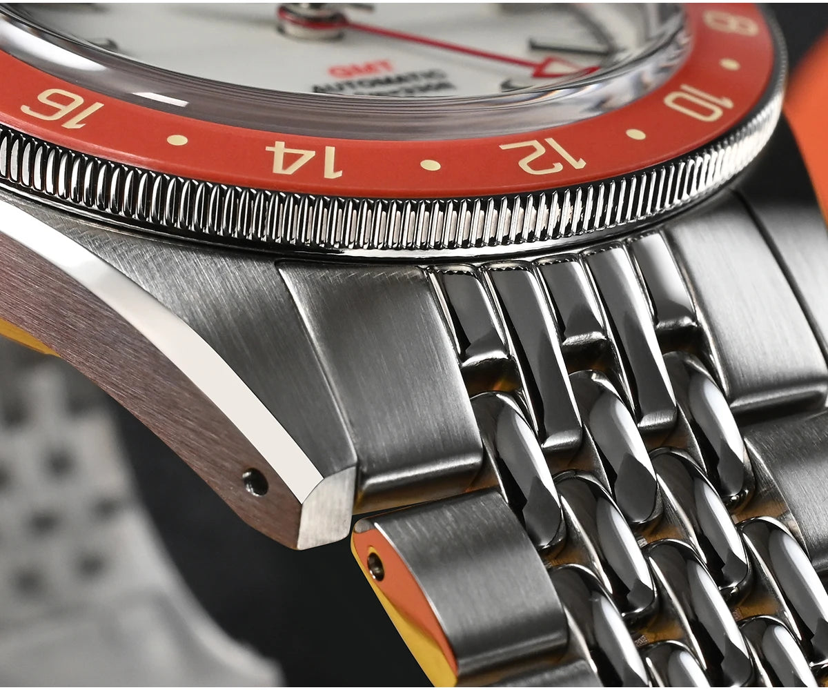 Relógio Automático Masculino San Martin 39.5mm Edição Limitada com Mostrador Full Lume NH34 GMT 6H Data 10Bar Luxo Kol Saati SN0116W