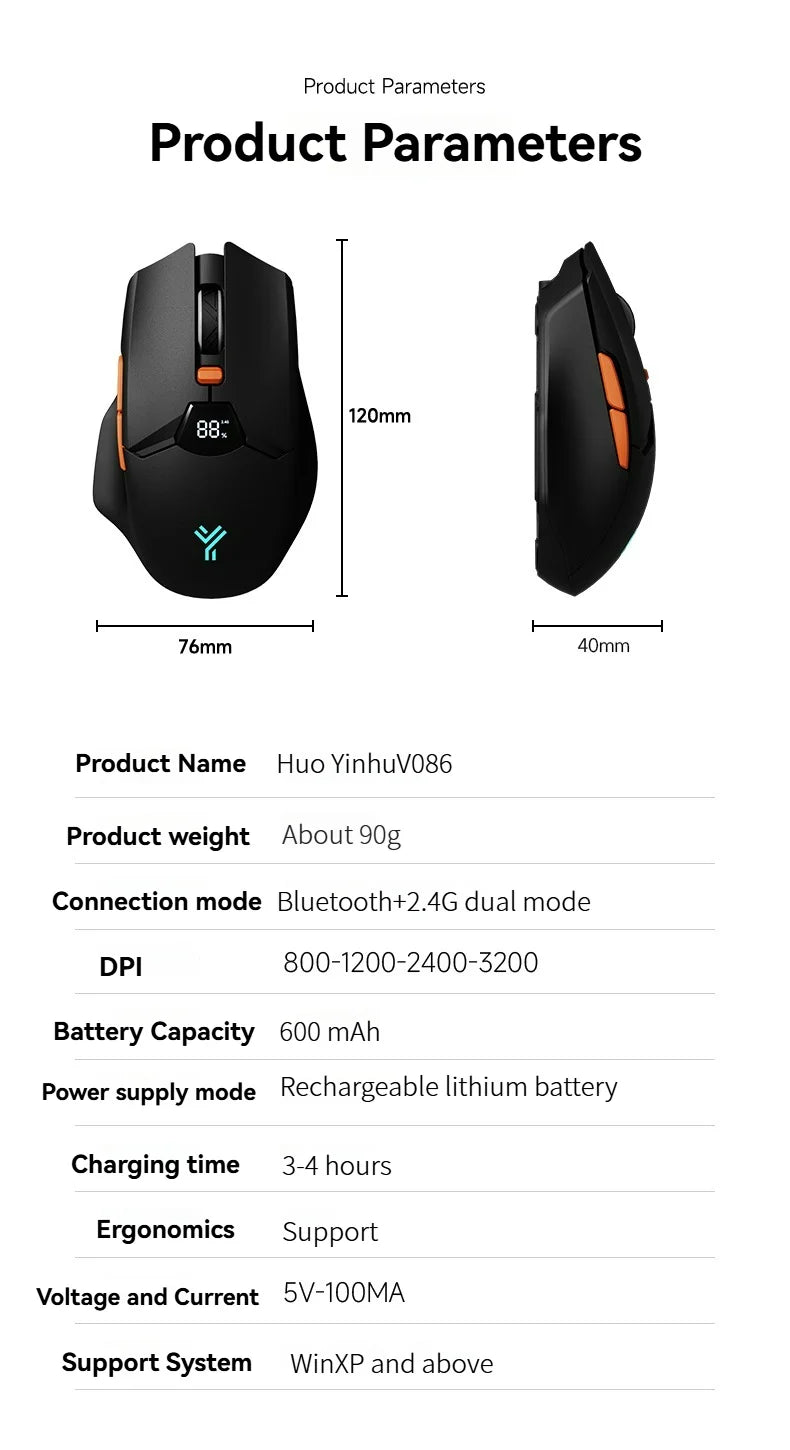 2.4G Bluetooth trådløs mus med skærmdisplay, kraftigt 600mAh-batteri med stor kapacitet og lydsvage knapper til gaming og kontorbrug