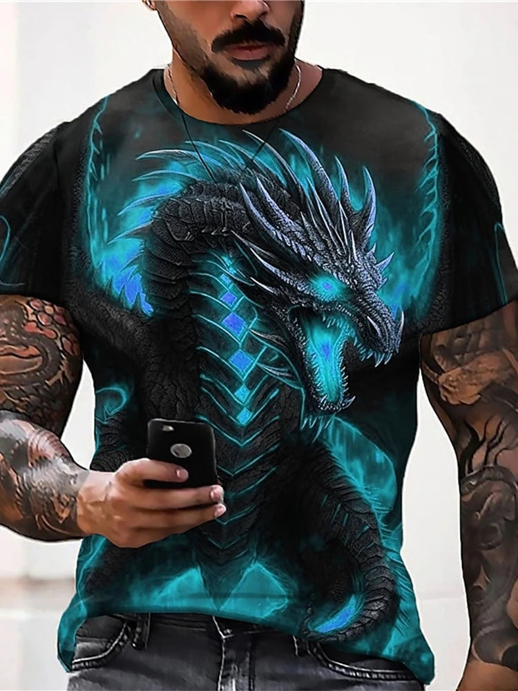 2024 Summer Street Style Fashion Men's T-shirt Urban Everyday Casual Short-sleeved Top 3D Dragon Print Men's Outdoor T-shirt