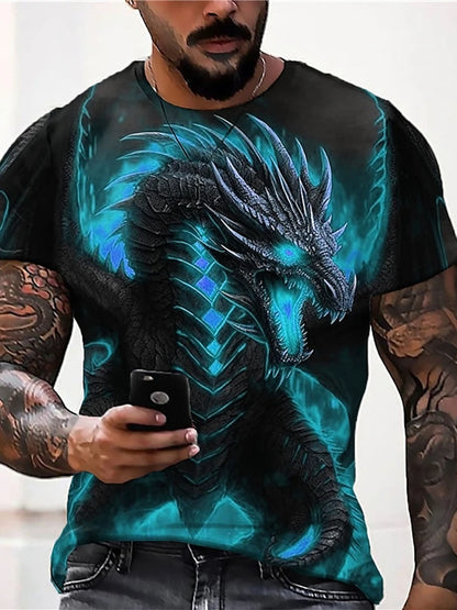 2024 Summer Street Style Fashion Men's T-shirt Urban Everyday Casual Short-sleeved Top 3D Dragon Print Men's Outdoor T-shirt