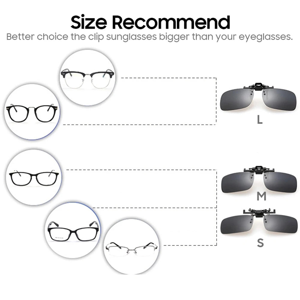 VIVIBEE Men Polarized Flip Up Clip on Sunglasses Black Driving UV400 Women Square S M L Goggles Night Vision Fishing Glasses