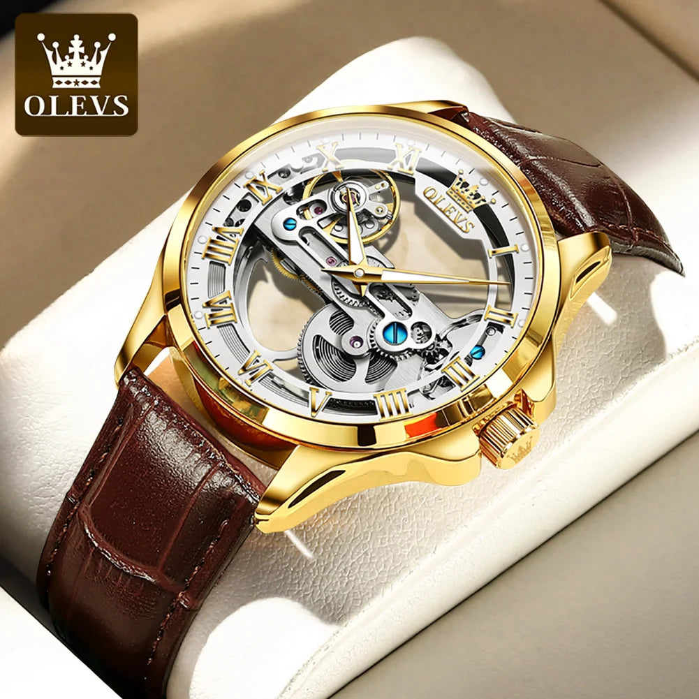 OLEVS 6661 Automatic Watch For Men Skeleton Original Mechanical Movement Men's Wristwatch Waterproof Luminous Sport Men's Watches