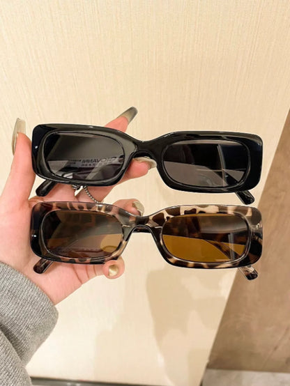 1Pc/2Pcs Fashion Rectangular Glasses Pc Lenses Retro and Trend Suitable for Beach, Outdoor Activities and Street Style Unisex