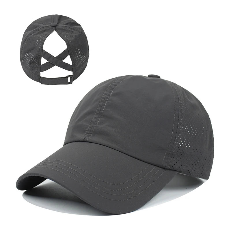 Women Summer Baseball Cap Solid Color Cross Ponytail Hat Quick-Drying Half-Hollow Men Caps Golf Wear Sport Leisure Hat 6 Colors