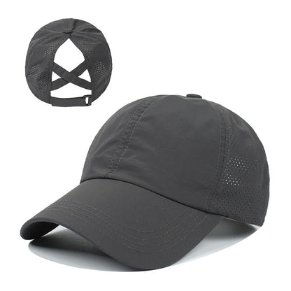 Women Summer Baseball Cap Solid Color Cross Ponytail Hat Quick-Drying Half-Hollow Men Caps Golf Wear Sport Leisure Hat 6 Colors