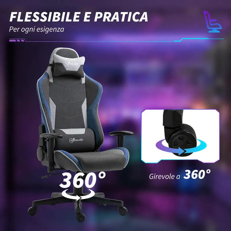 Premium Gaming Chair Reclining 150° with Rocking Function, Ergonomic Gaming Chair with Adjustable Height, Linen Fabric Office Chair for PC Gaming