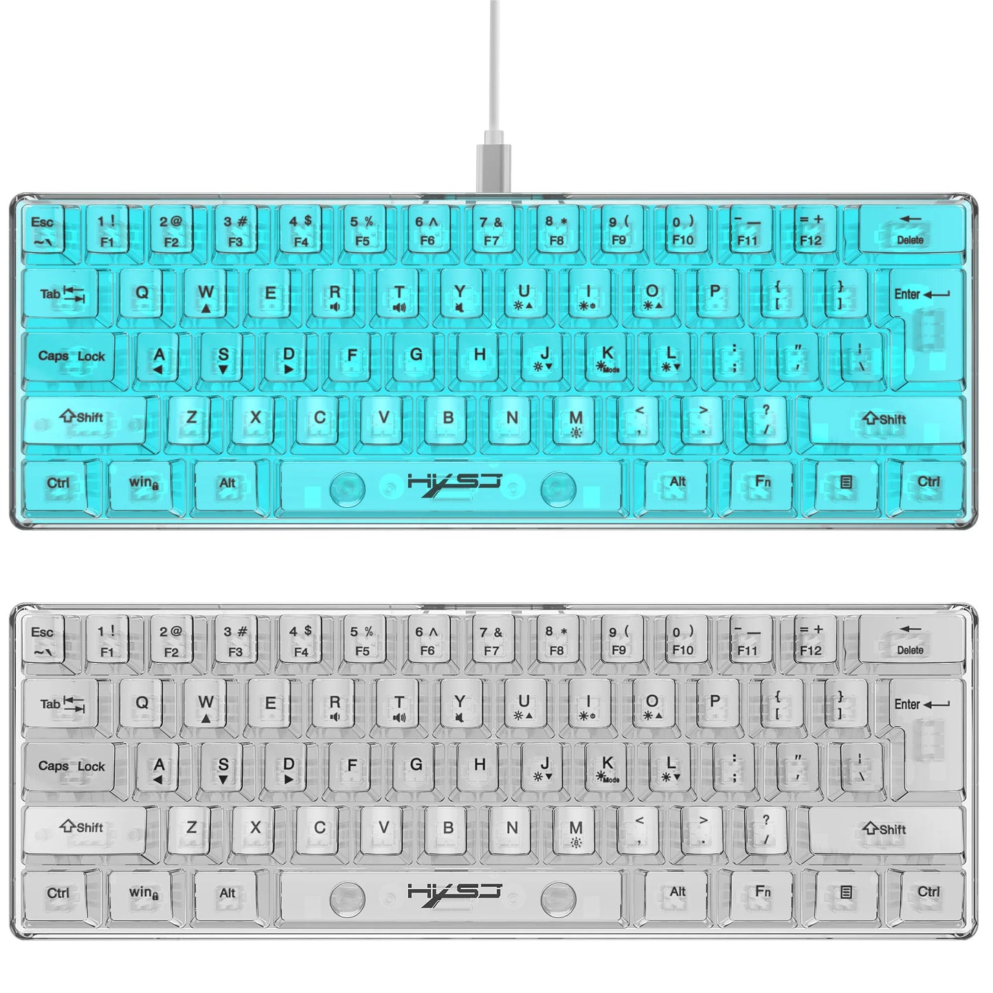 HXSJ V700 60% Wired Transparent Gaming Keyboard, RGB Backlit 61 Keys Compact USB Gaming Keyboard for PC, Mac & Laptop