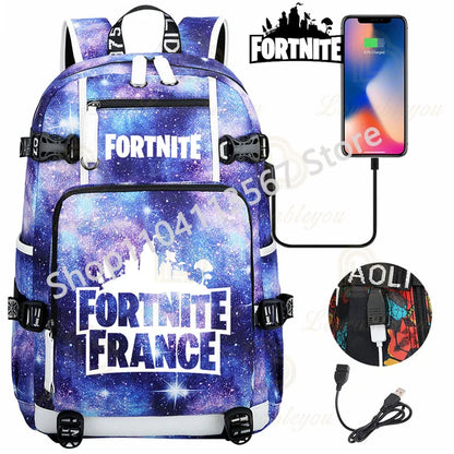 Yule Trooper F-Fortnited Battle Royale Rucksack mit USB-Ladeanschluss, Anime-Figuren, Lern- und Schreibwarenfach für Schüler