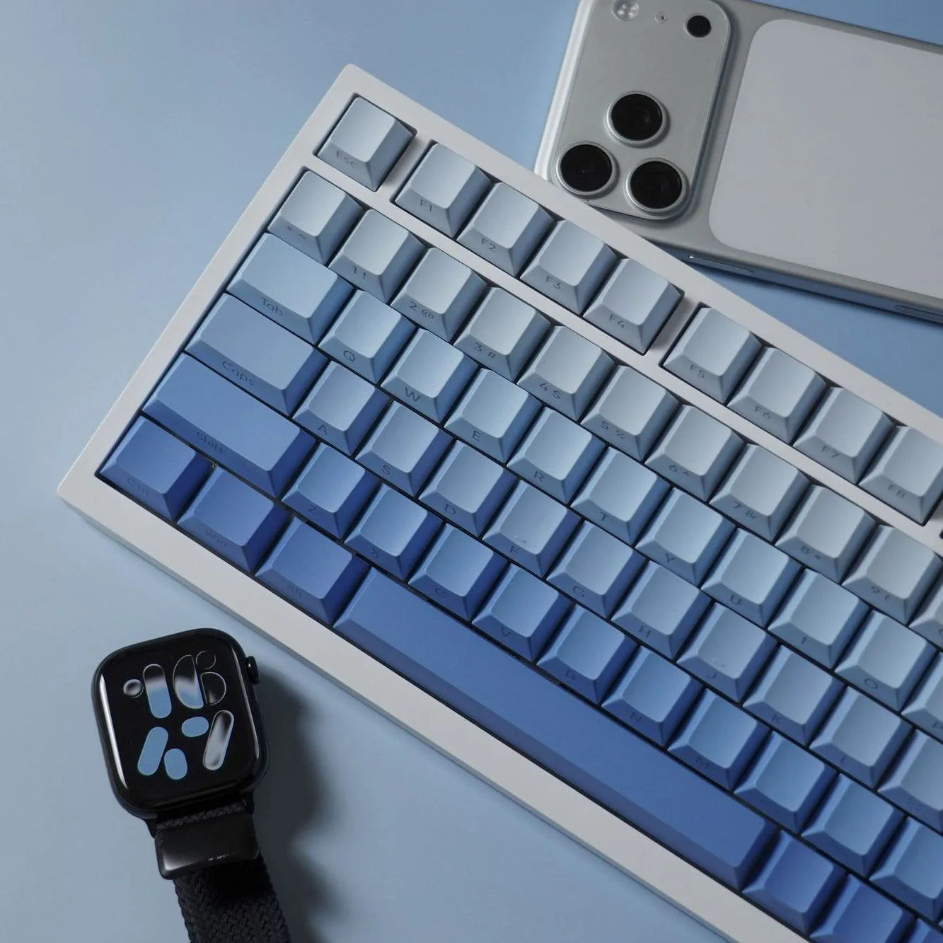 Keycap con stampa laterale 134 tasti profilo Cherry bianco blu sfumato PBT, copritasti per tastiera meccanica gaming AULA F75 Wooting