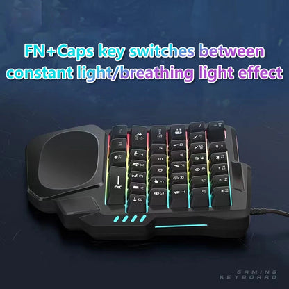 1pc RGB Gaming Keyboard Single Hand Mini USB Ultra-slim Wired 35-Keys OneHandedly Backlight Keyboard For Computer PC Laptop