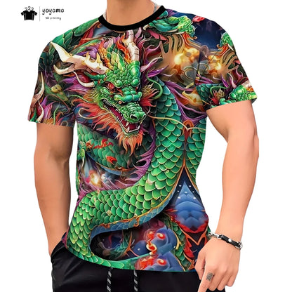 Men's t-shirts Dragon Pattern Short Sleeve Tee Fashion Street O-Neck Top Trend Animal 3D Printing Loose Versatile Men's Clothing