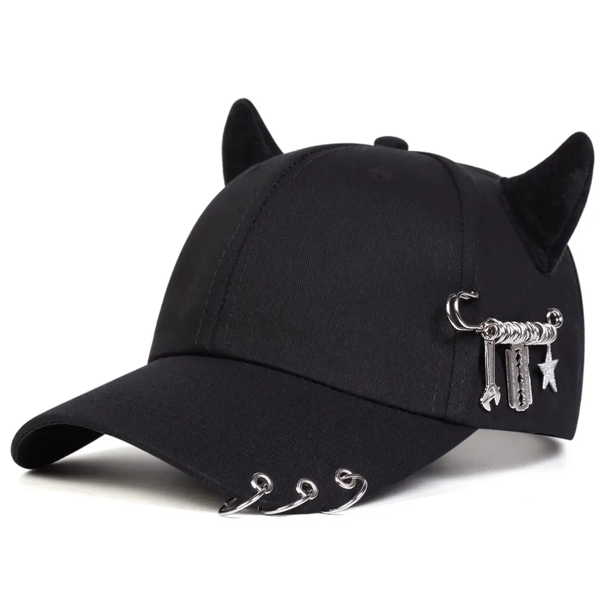 Personalized cow horn iron ring baseball cap versatile student curved brim duckbill cap for men and women street hip-hop