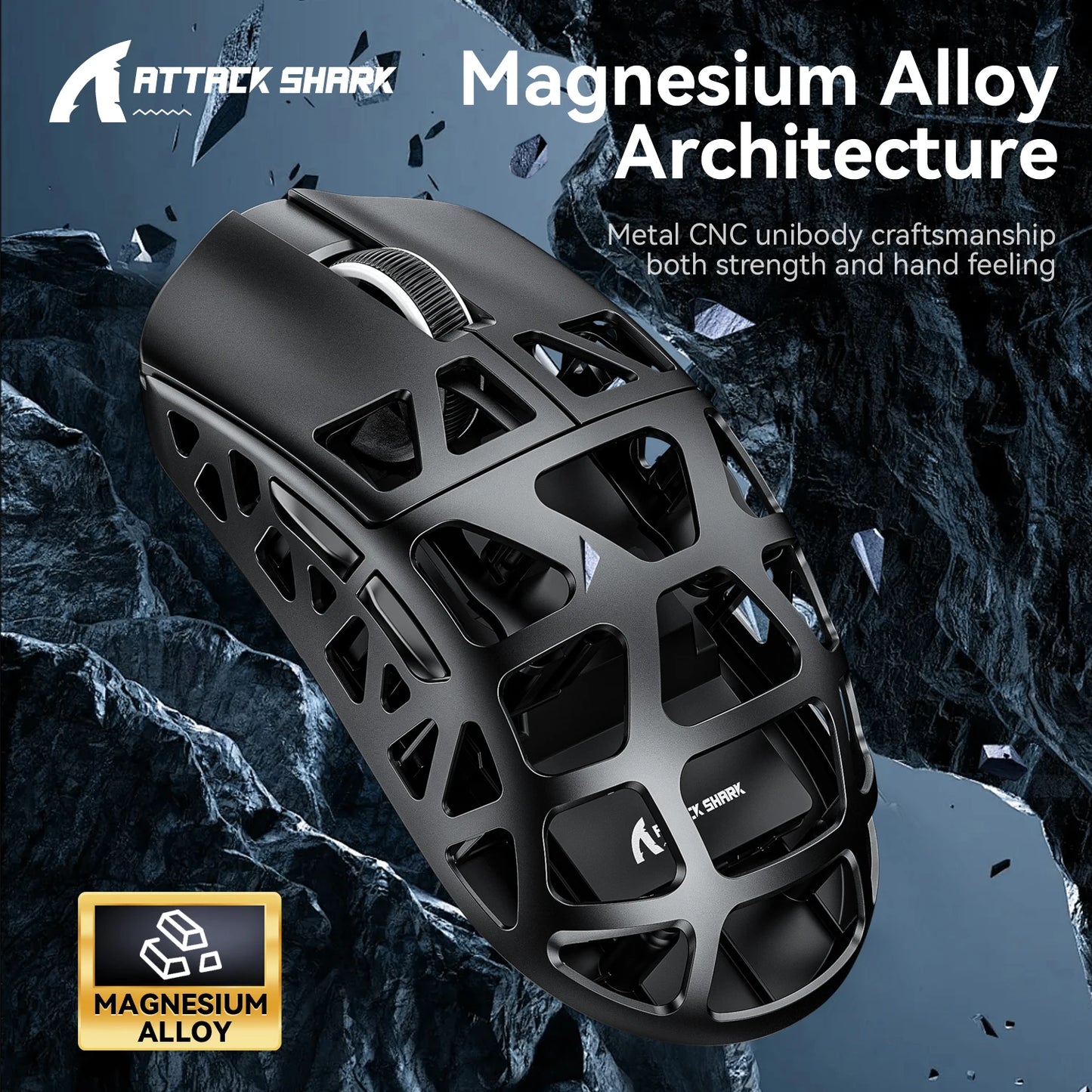 ATTACK SHARK R3 gamer egér magnéziumötvözet méhsejtmintás házzal, ultrakönnyű, 8K Hz, PAW3395 érzékelő, 26000 DPI, ergonomikus kialakítás
