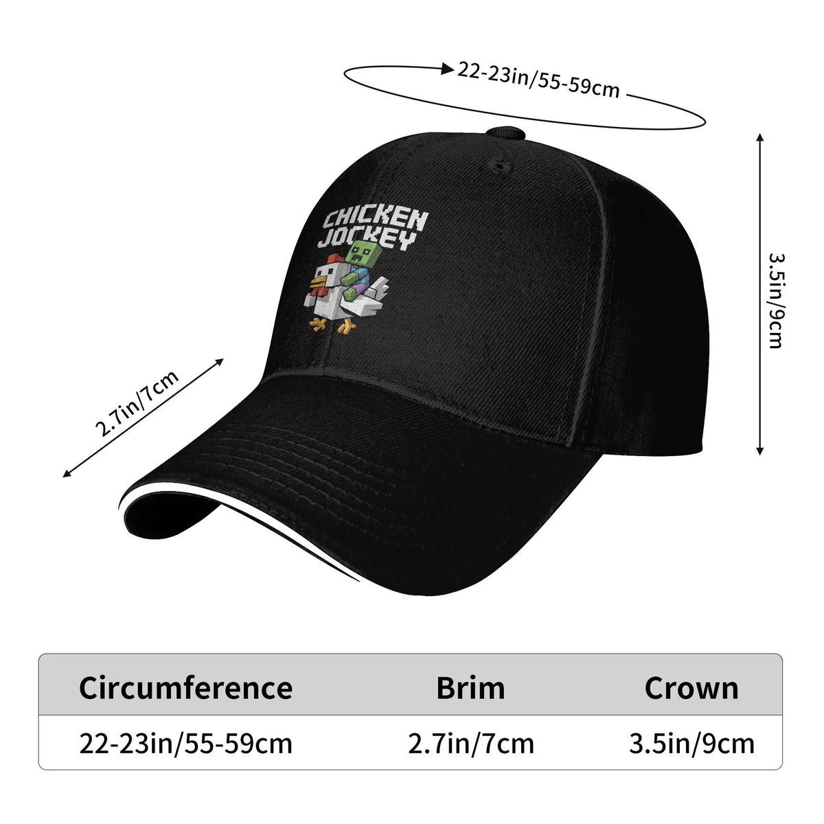 Casquettes de baseball « Chicken Jockey Zombie Pixel Art » sur le thème des films de zombies pour hommes et femmes, casquettes de camionneur, pour le sport en plein air, casquettes de soleil ajustables