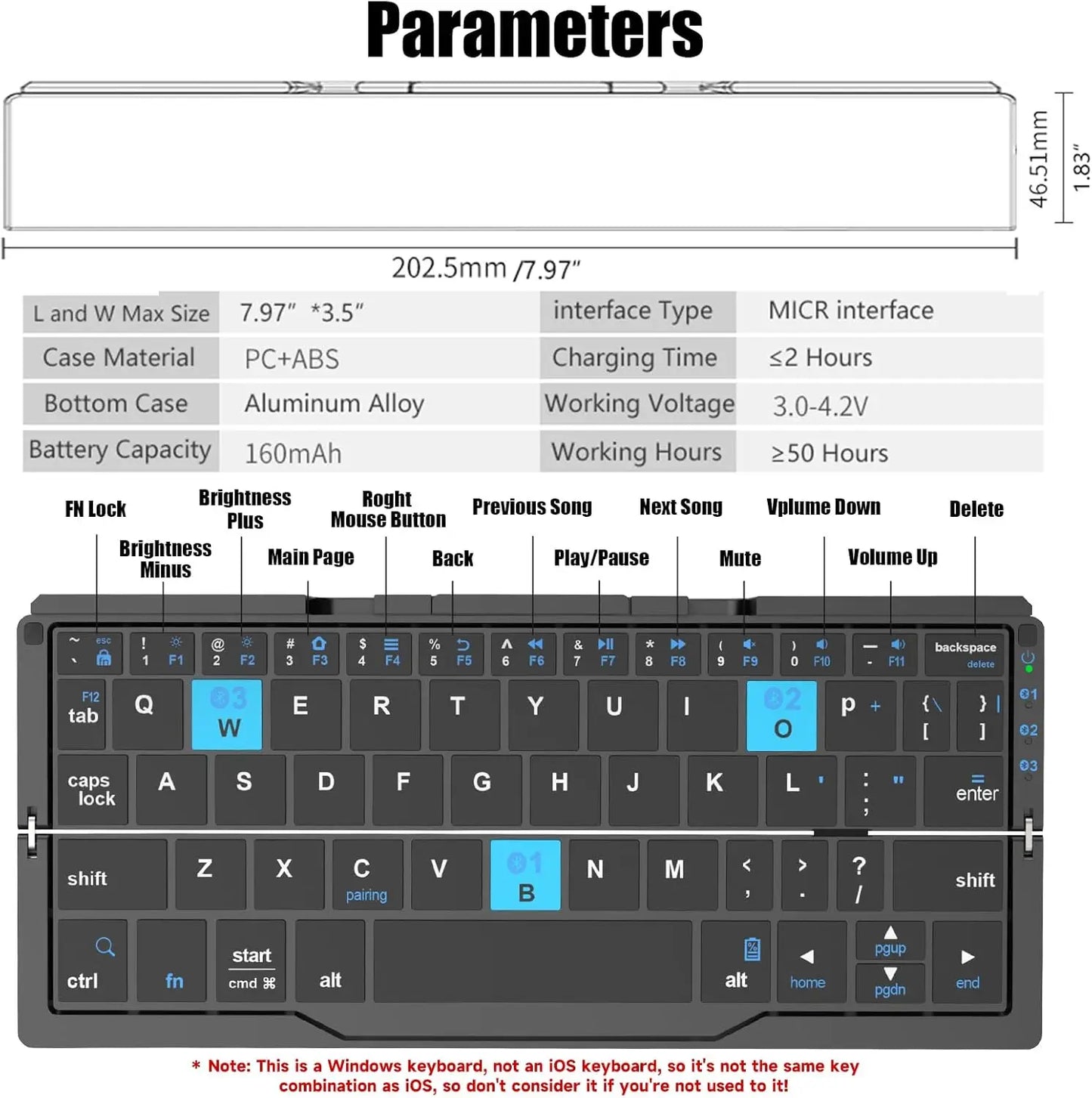 Jomaa faltbare Bluetooth-Tastatur, wiederaufladbare Bluetooth-Tastatur für Laptop, iPad und Smartphone, mini, tragbar und faltbar