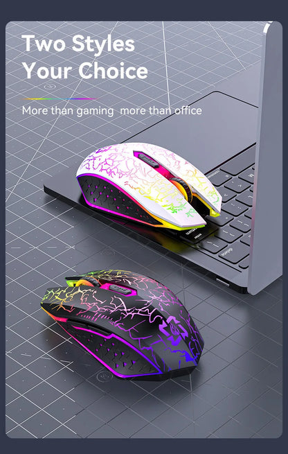 Rato sem fios Bluetooth 2.4GHz recarregável com retroiluminação RGB, 1600 DPI, design ergonómico, rato gaming para PC, portátil e MacBook