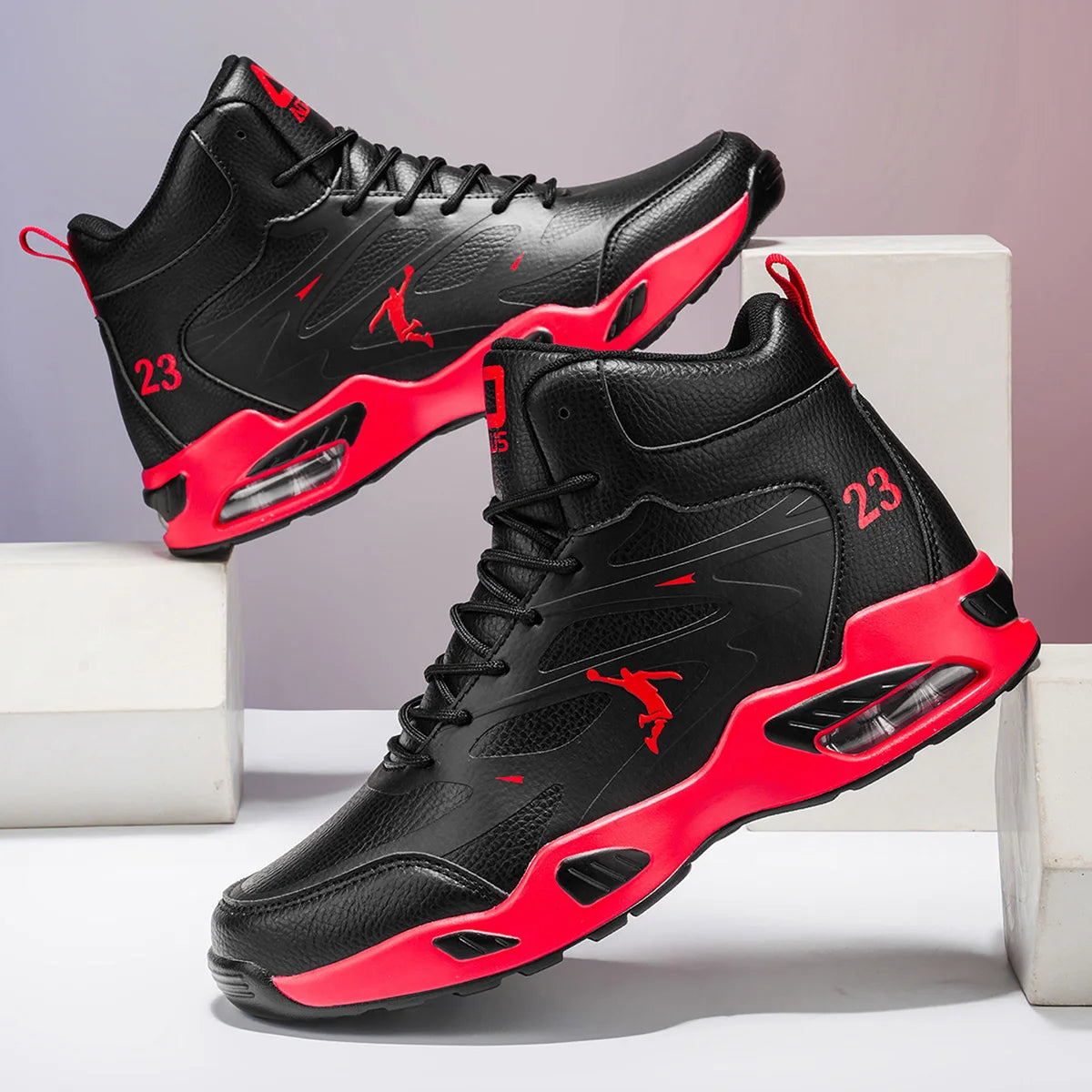 Chaussures de basket-ball montantes pour hommes, amorti à coussin d'air tendance, confortables, antidérapantes, respirantes, absorbant les chocs, pour activités de plein air