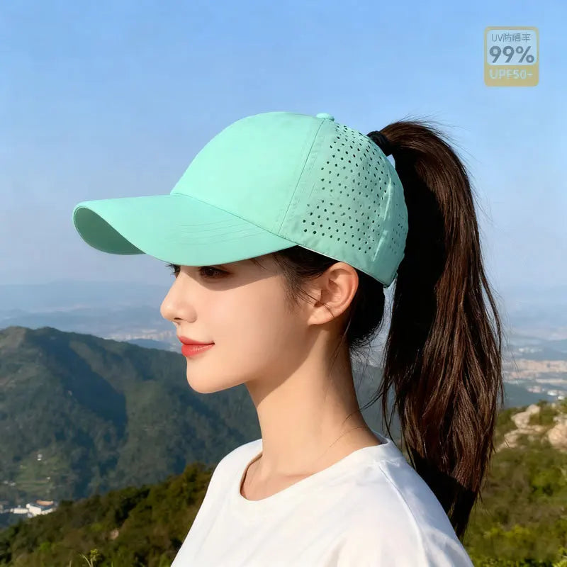 1pc Quick Drying Tongue Baseball Caps for Women Summer Protection Breathable Mesh Breathable Cap Stylish Adjustable Ponytail Hat