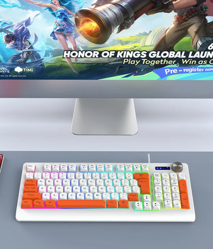 93 Keys Wired Gaming Keyboard with RGB Backlight Multi-Function Knob Color Matching Mechanical Feel Keyboard for PC Laptop Gamer