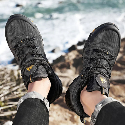 HIKEUP miesten neljän vuodenajan vaelluskengät – ulkoiluun ja urheiluun, aitoa nahkaa, kulutusta kestävät kiipeilykengät, kumipohjaiset trekking-sneakerit