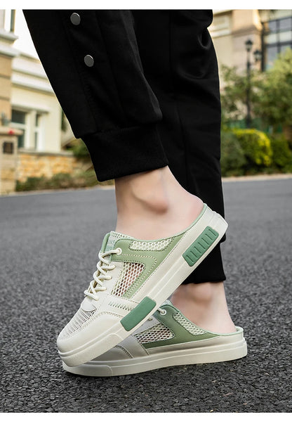 Sandales super taille 2025, nouvelles pantoufles d'été en maille perforée pour hommes, chaussures de sports et de loisirs de plein air respirantes, demi-pantoufles