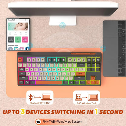 Free Wolf M87 75% Wireless Gaming Keyboard - Silent Switches, Rainbow Backlit, BT/2.4G, PBT Gradient Keycaps, Compact Design