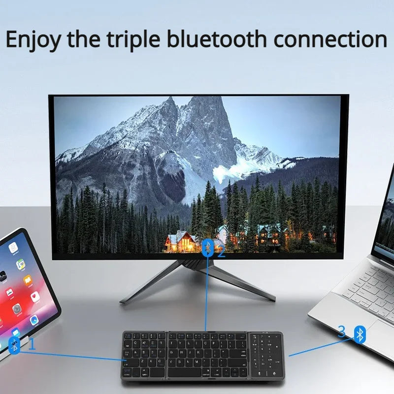 New Three-Fold Folding Bluetooth Keyboard With Touchpad Portable Foldable Keyboard For PC Mac Smartphone IPad