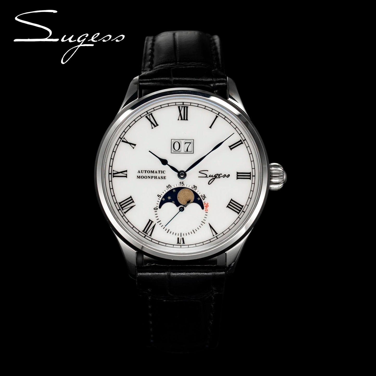 Sugess Watch Tianjin ST25 Automatic Mechanical Movement Real Moonphase Men Watches Luxury Wristwatch Retro Reloj Hombre Sapphire