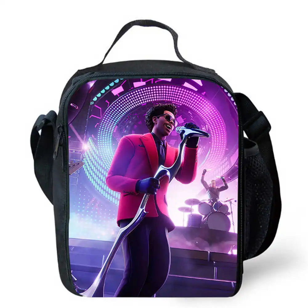 Bolsas de almuerzo para niños, bolsas escolares y de picnic Fortnite de dibujos animados para niñas y niños, bolsas térmicas portátiles y ligeras para almuerzo infantil