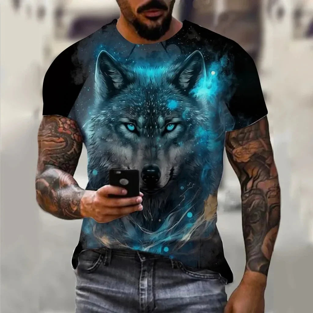 Męskie koszulki letnie z nadrukiem zwierzęcym – wilk, nadruk 3D, koszulki letnie, damskie, moda uliczna, koszulki oversize, odzież męska