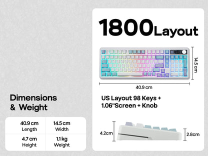 EPOMAKER TH99 PRO 96% ANSI US Layout Hot-Swap Wired/Bluetooth/2.4Ghz Wireless Mechanical Keyboard with 10000mAh for PC/Mac