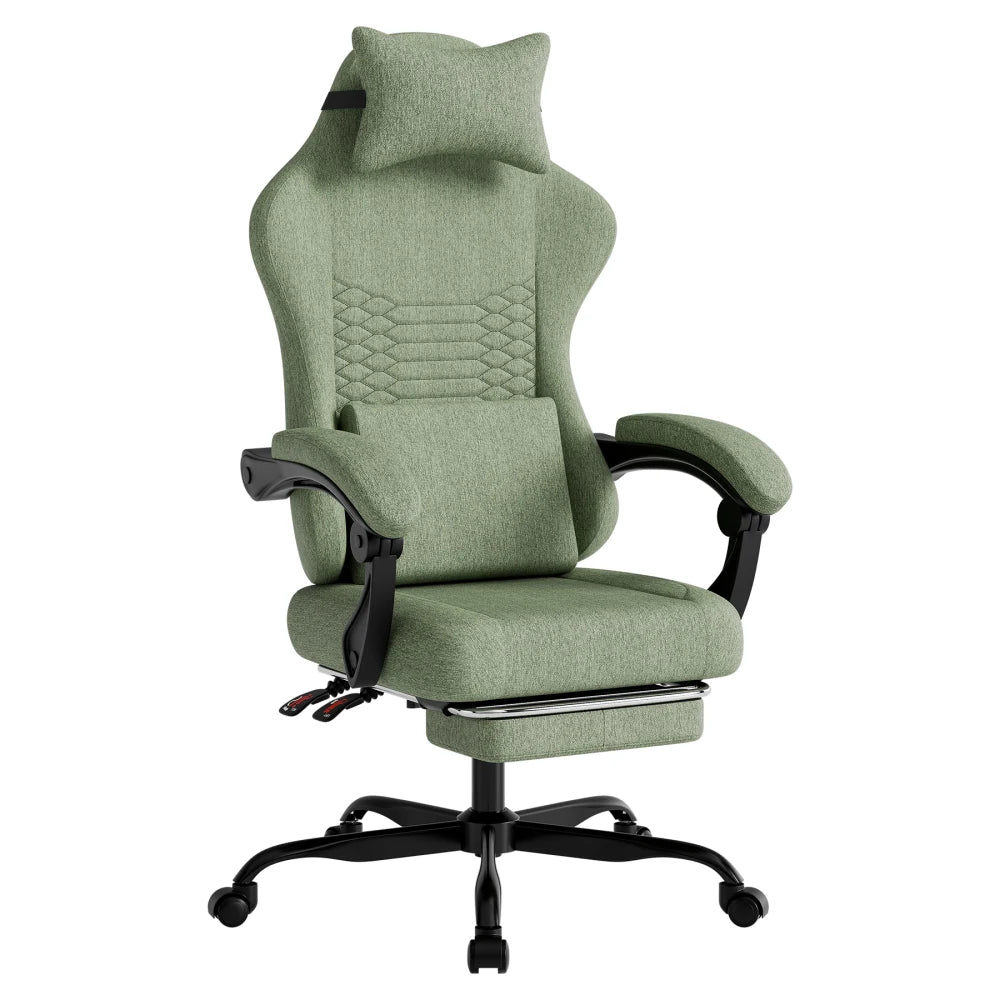 Gaming Chair Fabric Office Chair, Massage Gaming Chair with Headrest, Ergonomic Racing Gaming Seat with Footrest, for Relaxing