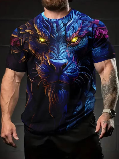 Cool Dragon -kuvioinen miesten T-paita, 3D-teräväpiirtopainatus, trendikäs pyöreäkaulainen vapaa-ajanpaita, nopeasti kuivuva, oversize-mitoitettu miesten vaate