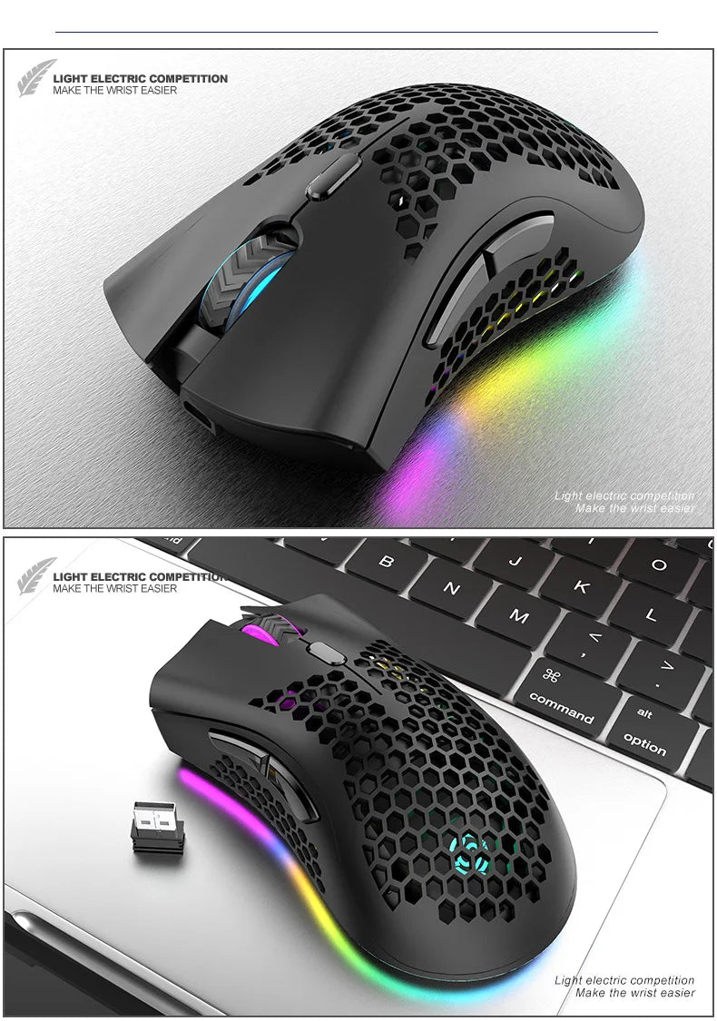 BM600 Rechargeable Wireless Gaming Mouse, 2.4G RGB Honeycomb Gaming Mouse with 12000 DPI, 7 Programmable Buttons, USB Gaming Mouse for PC & Laptop