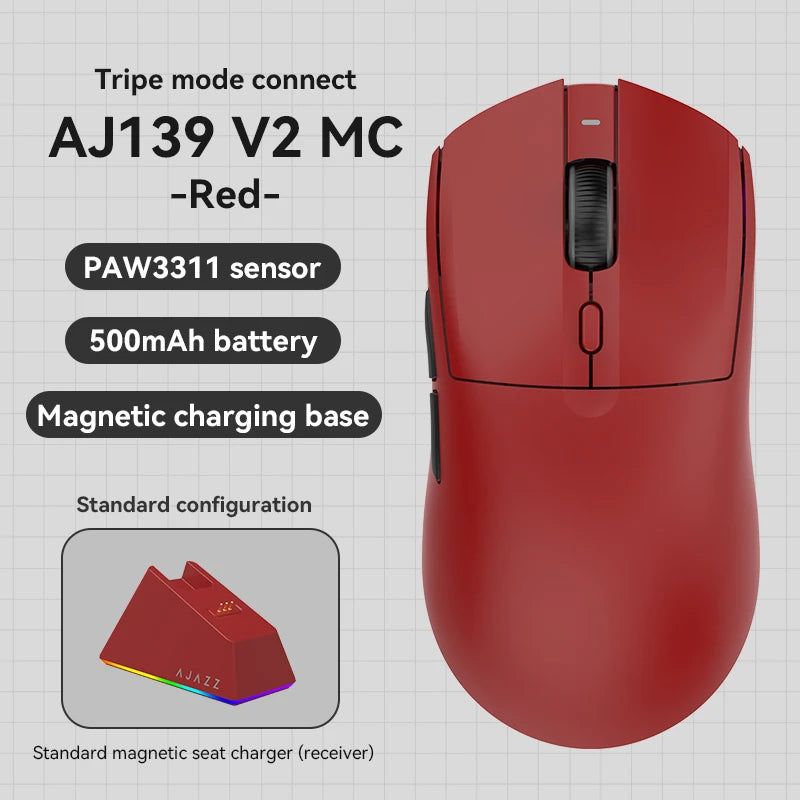 Mouse wireless AJAZZ AJ139Pro/AJ139V2MC con chipset PMW3395/PAW3311, 12000-26000Dpi, mouse da gaming professionale