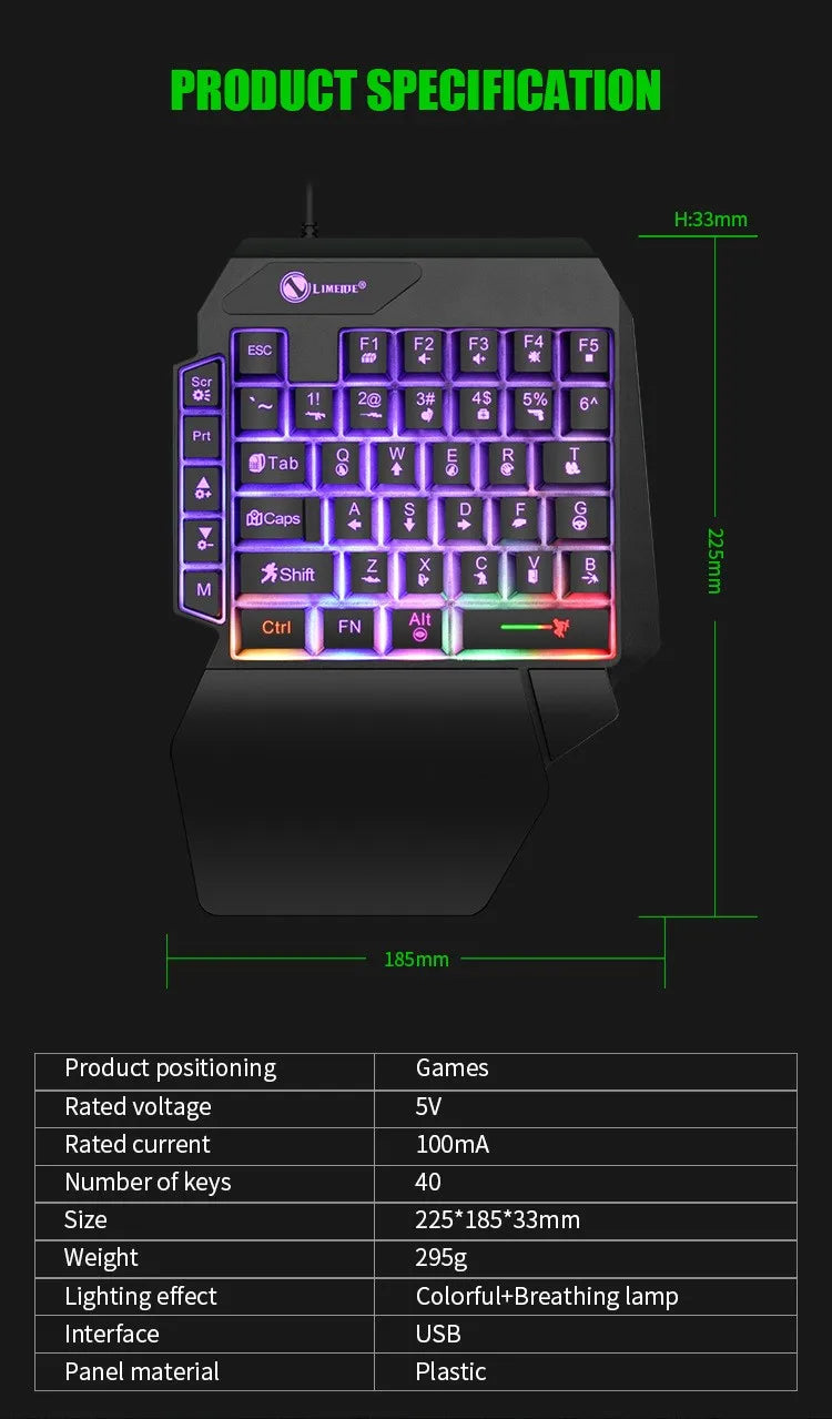 TEUCER 35 Keys One-Handed Mini Gaming Keyboard USB Wired RGB Backlit Ultra-Slim Gaming Keypad for PC, Laptop & Mobile Gaming