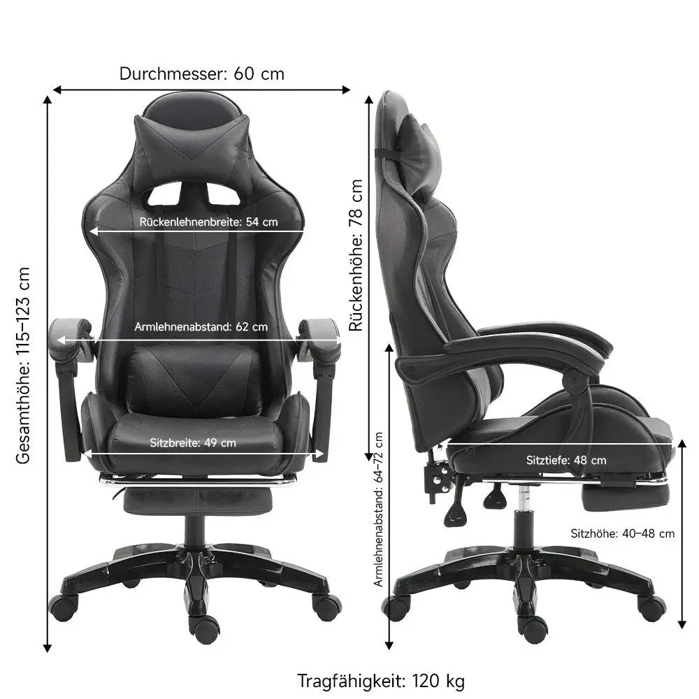 Ergonomic gaming chair, office chair, height adjustable,PU leather computer chair, with headrest and lumbar support, 360° swivel