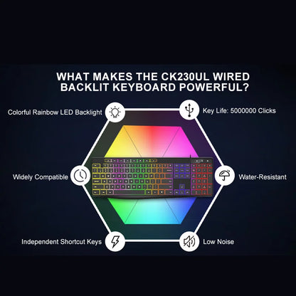New Wired Light Backlit RGB Mute Keyboard  Desktop Notebook Home Business For Office Ultra Thin USB office home