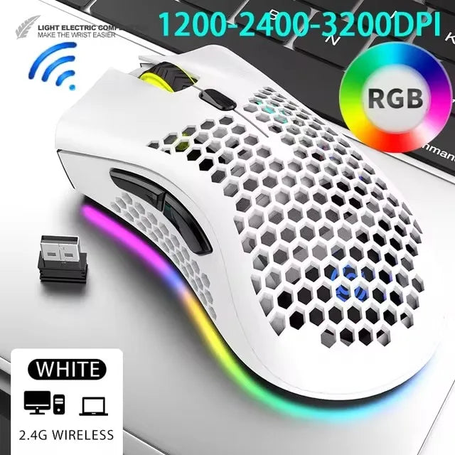 BM600 Rechargeable Wireless Gaming Mouse, 2.4G RGB Honeycomb Gaming Mouse with 12000 DPI, 7 Programmable Buttons, USB Gaming Mouse for PC & Laptop