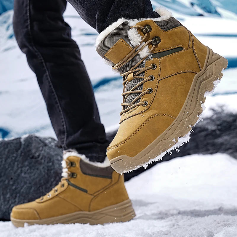 Bottes de neige pour hommes, nouvelle collection hiver 2026, bottes montantes à semelle épaisse, antidérapantes, pour activités de plein air, chaussures de randonnée confortables, chaudes, en peluche, bottines à la chev