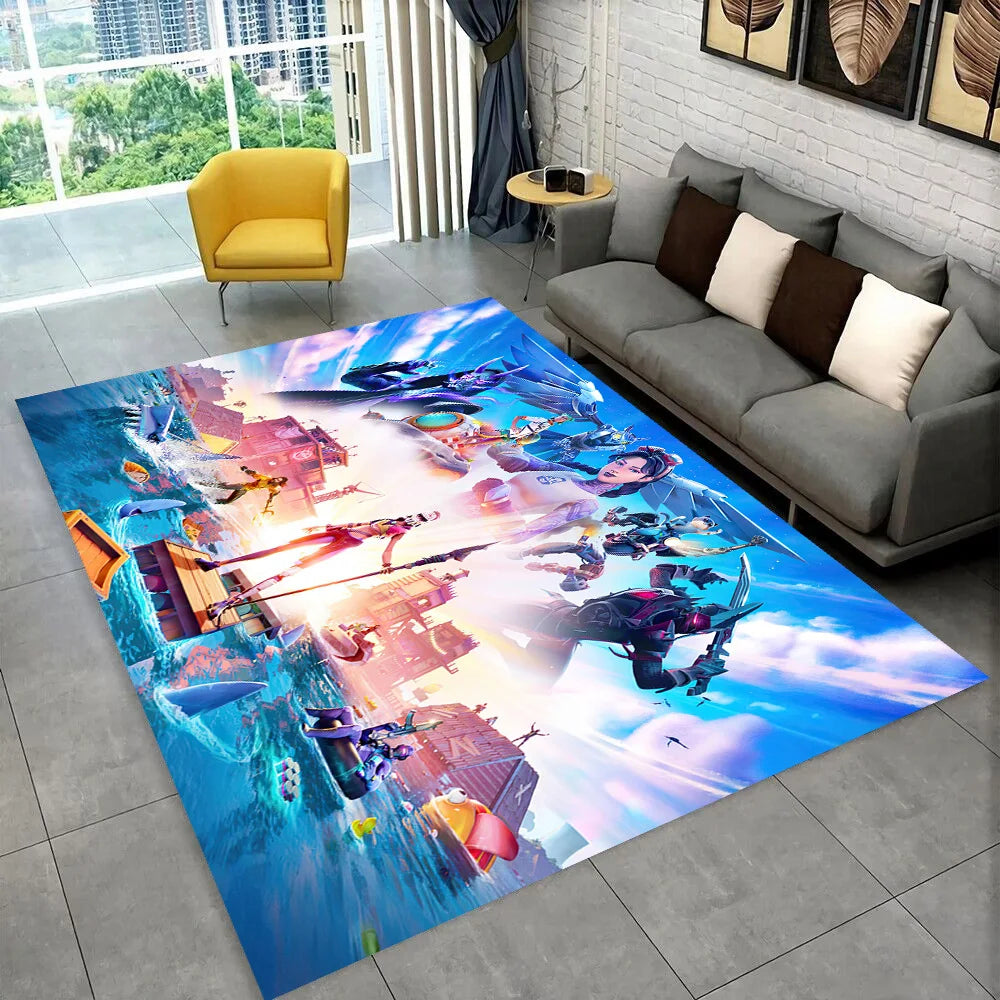 F-Fortnites Cartoon-Spielteppich für Spielzimmer, Schlafzimmer, Wohnzimmer, Sofa und Zuhause, Fußmatte als Dekoration, rutschfester Flächenteppich und Bodenmatte als Geschenk