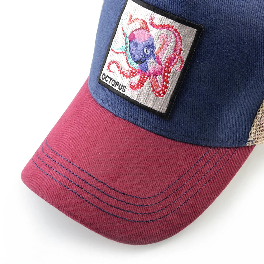 Casquette de baseball unisexe avec écusson pieuvre pour hommes et femmes – Casquettes trucker à fermeture à pression quatre saisons – Casquette de sport décontractée et respirante pour les activités de plein air