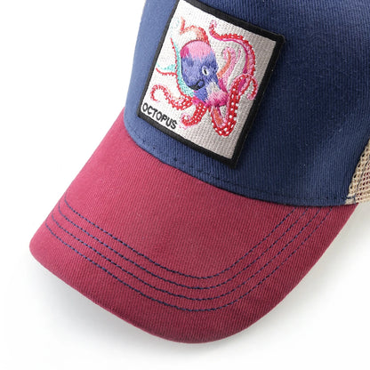 Casquette de baseball unisexe avec écusson pieuvre pour hommes et femmes – Casquettes trucker à fermeture à pression quatre saisons – Casquette de sport décontractée et respirante pour les activités de plein air