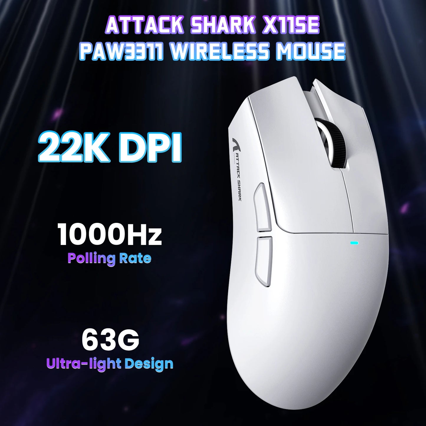 Bezdrôtová herná myš ATTACK SHARK X11SE, trojrežimové pripojenie, superľahká 63g s PAW3311 senzorom, 22000 DPI, 300mAh batéria, duálny ovládač