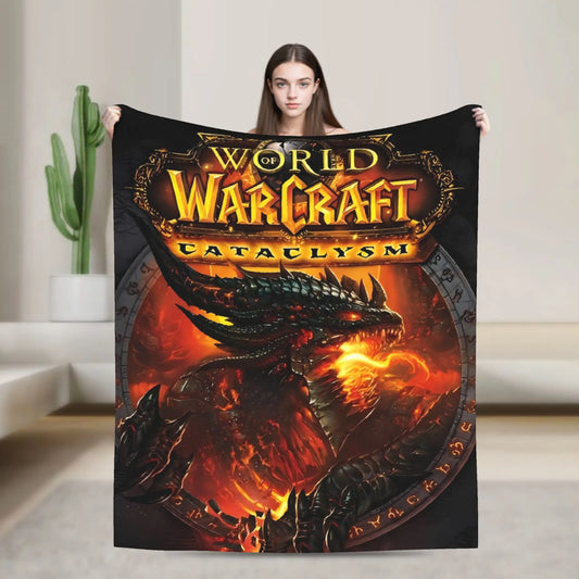 WOW World of Warcraft Arthas retro gamedeken, zachte pluche beddensprei voor woondecoratie, reizen, flanellen sprei en bedhoes