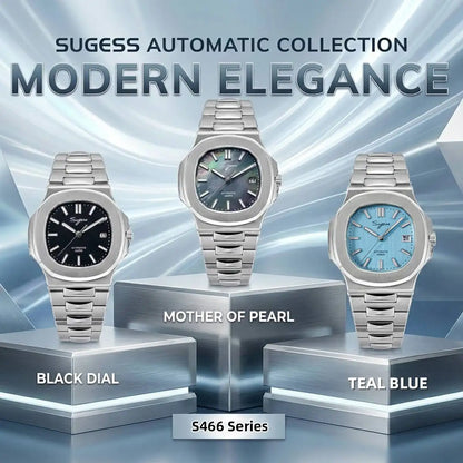 Sugess Men's Watch Automatic Mechanical Wristwatch Miyota 9015 Movement MOP Dial Luminous Waterproof 5bar Bracelet Luxury S466